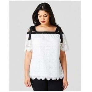 SIMPLY BE LACE BARDOT TOP - WHITE PLUS SIZE 20W (NEW)